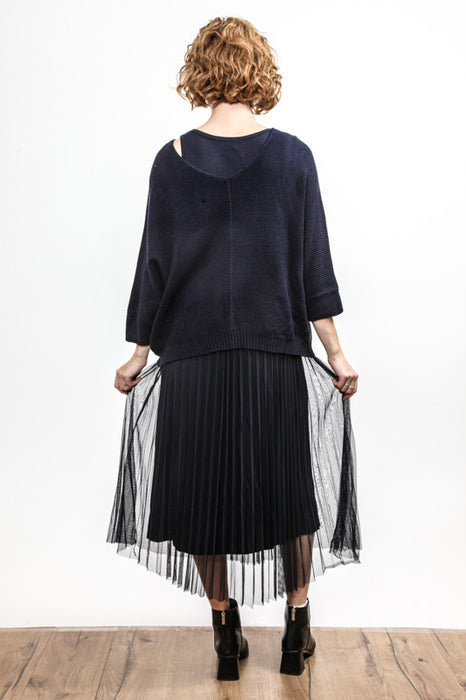 Sweater with pleated dress navy - One Size