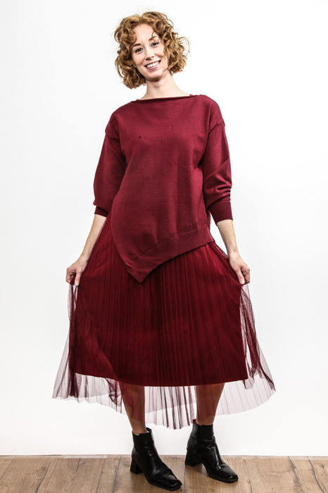 Sweater with pleated dress burgundy - One Size