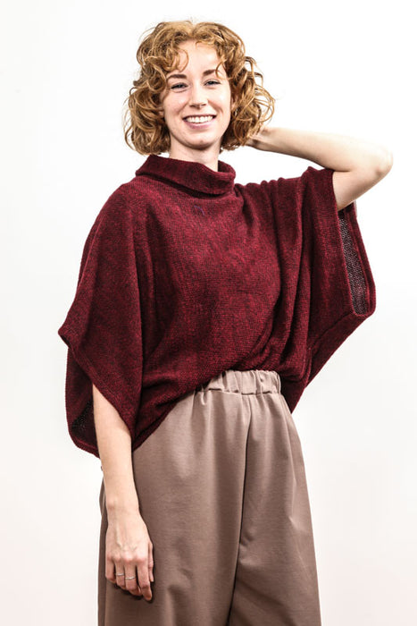 Sweater batwing sleeves burgundy - One Size