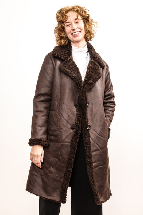 Manteau aspect daim marron foncé