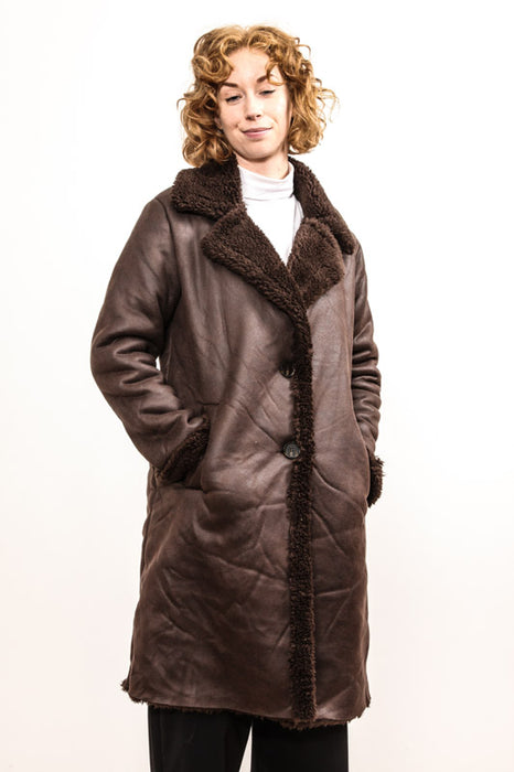 Manteau aspect daim marron foncé