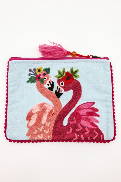 Kosmetikbeutel Baumwolle Flamingopaar bestickt 15x20 cm