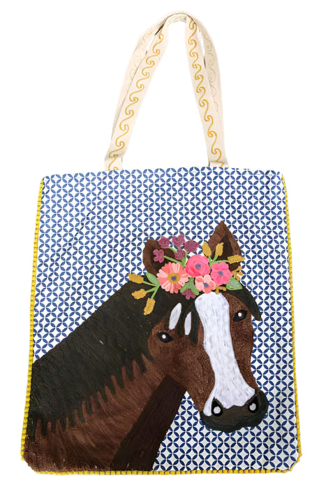 Shopping Bag Baumwolle Pferd bestickt 35x40 cm