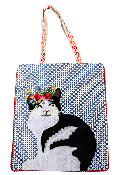 Shopping Bag Baumwolle Katze bestickt 35x40 cm