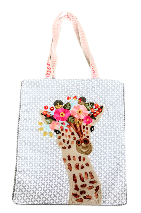 Shopping Bag Baumwolle Giraffe bestickt 35x40 cm