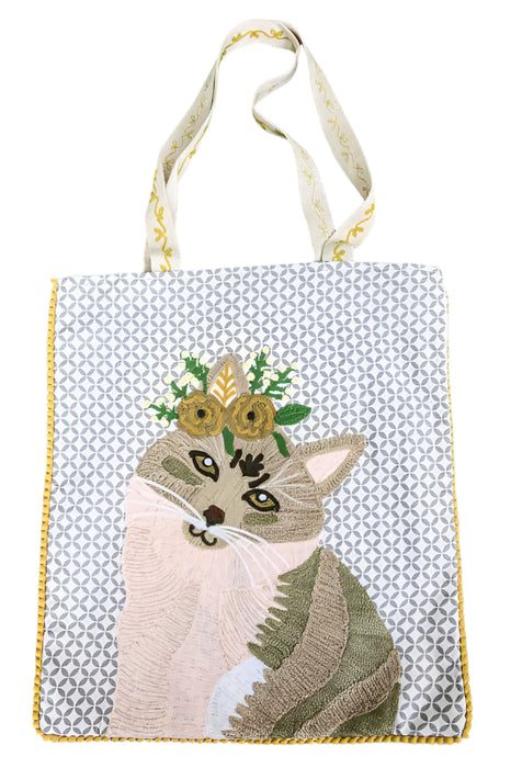 Shopping Bag Baumwolle Katze bestickt 35x40 cm