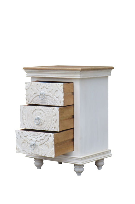 Bedside table mango wood with 3 drawers 43 x 33 x 60