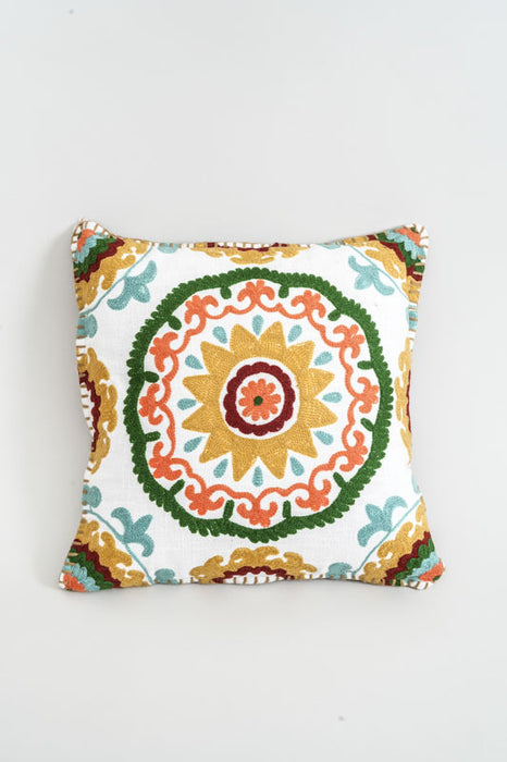 Decorative cushion embroidered ochre/green/red 40x40 cm