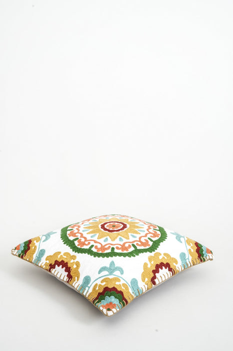 Decorative cushion embroidered ochre/green/red 40x40 cm