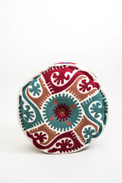 Puff bestickt petrol/rot/braun 60x20 cm