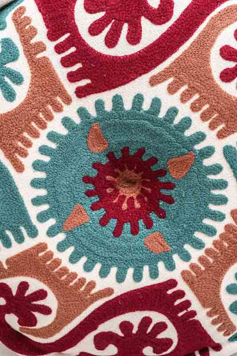 Puff bestickt petrol/rot/braun 60x20 cm