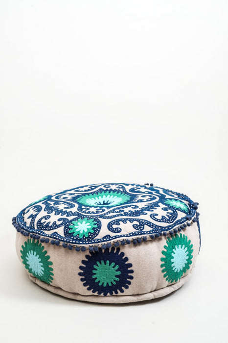 Puff bestickt blau/türkis 60x20 cm