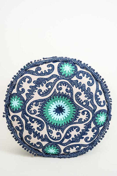 Puff bestickt blau/türkis 60x20 cm