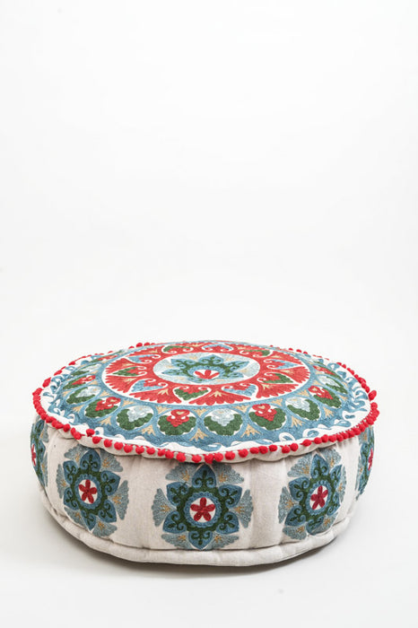 Puff bestickt rot/petrol 60x20 cm