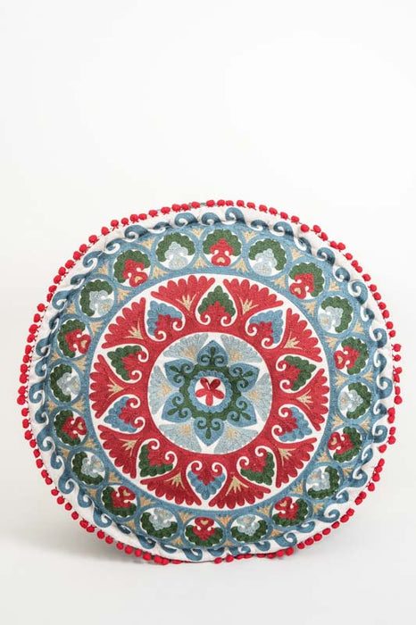 Puff bestickt rot/petrol 60x20 cm