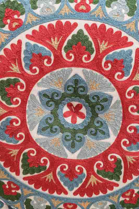 Puff bestickt rot/petrol 60x20 cm