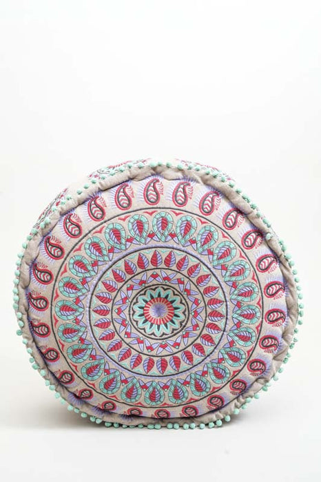 Pouf brodé bleu clair/rose 60x20 cm