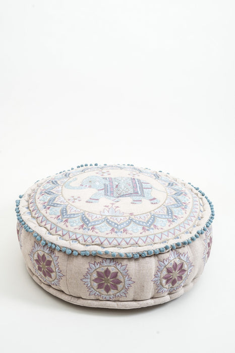 Éléphant brodé en houppette bleu clair/multicolore 60x20 cm