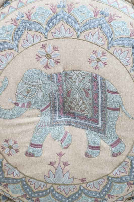 Éléphant brodé en houppette bleu clair/multicolore 60x20 cm