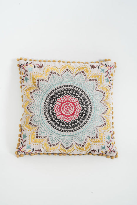 Decorative cushion embroidered black/red/green/yellow 40x40 cm