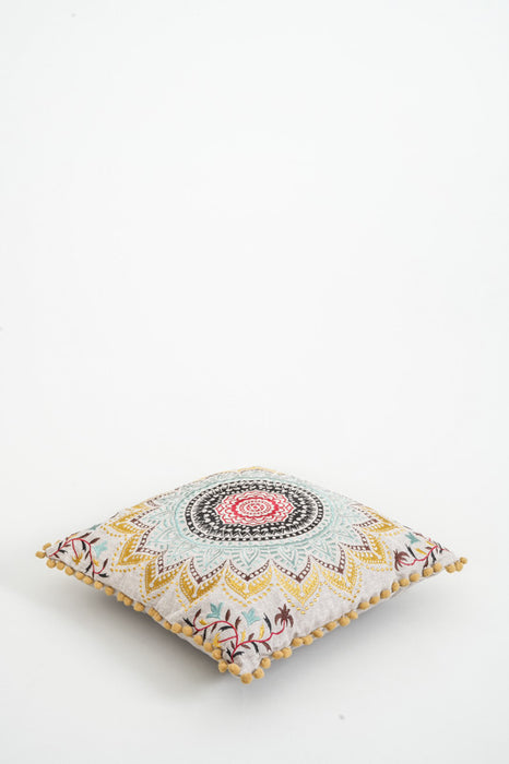 Decorative cushion embroidered black/red/green/yellow 40x40 cm