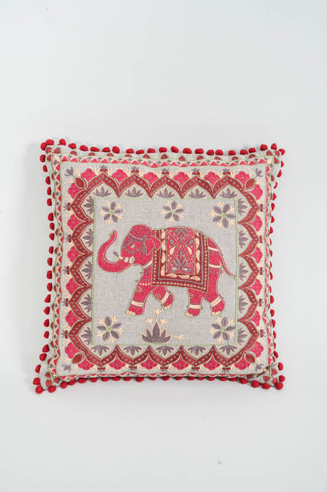 Decorative cushion embroidered Elephant red/multicolor 40x40 cm