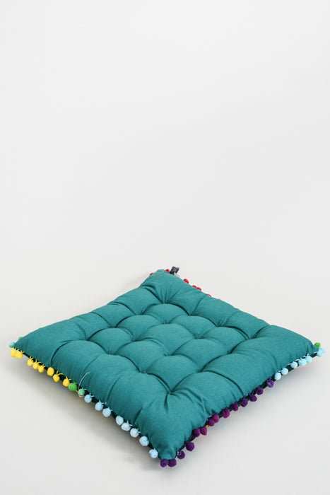 Coussin d'assise velours Gaddi brodé bleu/multicolore 40x40 cm