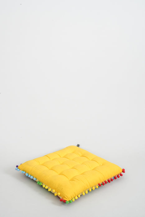 Coussin d'assise velours Gaddi brodé jaune/multicolore 40x40 cm
