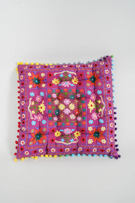 Coussin d'assise Gaddi brodé rouge/multicolore 40x40 cm