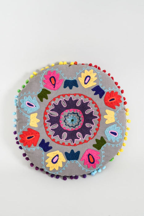 Coussin d'assise rond Gaddi brodé gris/multicolore 40 cm