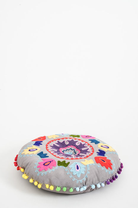 Coussin d'assise rond Gaddi brodé gris/multicolore 40 cm