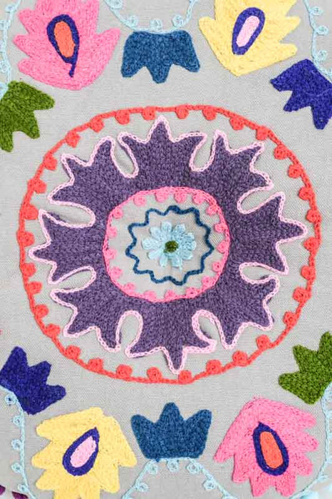 Coussin d'assise rond Gaddi brodé gris/multicolore 40 cm