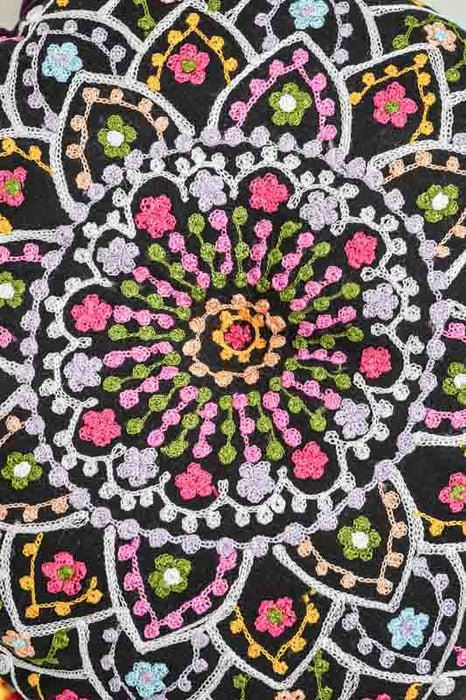 Seat cushion round Gaddi embroidered black/multicolor 40 cm