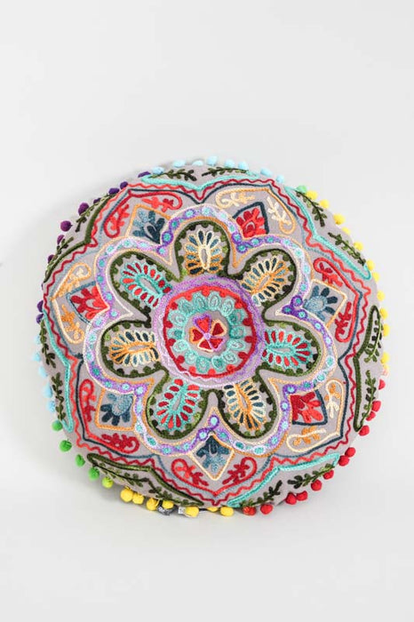 Coussin d'assise rond Gaddi brodé gris/multicolore 40 cm