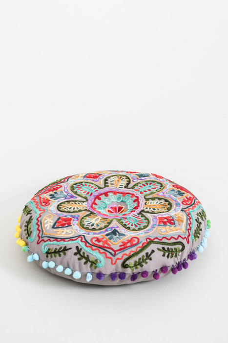 Coussin d'assise rond Gaddi brodé gris/multicolore 40 cm