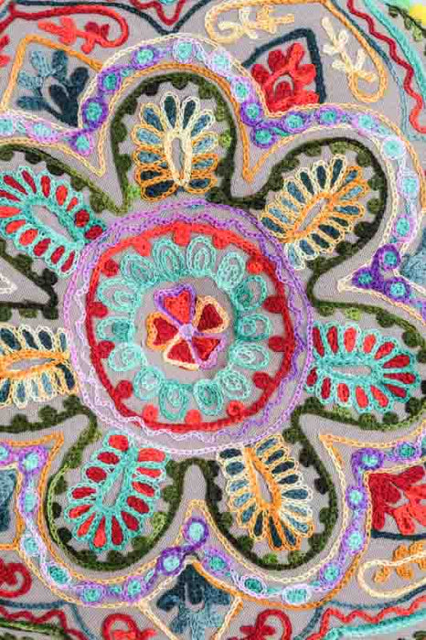 Coussin d'assise rond Gaddi brodé gris/multicolore 40 cm