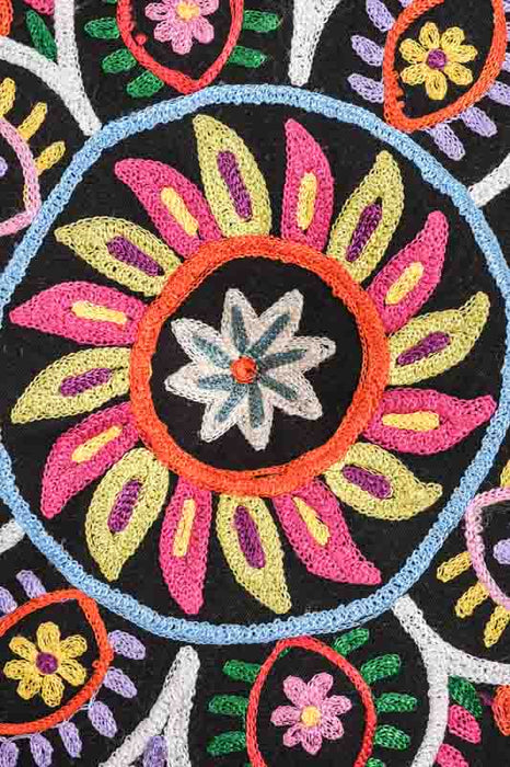 Seat cushion round Gaddi embroidered black/multicolor 40 cm