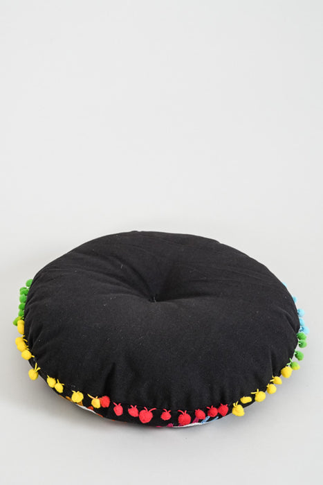 Seat cushion round Gaddi embroidered black/multicolor 40 cm