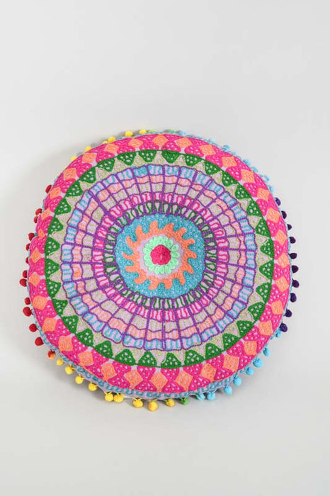 Coussin d'assise rond Gaddi brodé violet/multicolore 40 cm