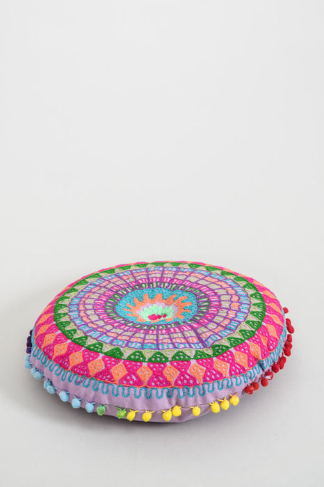 Coussin d'assise rond Gaddi brodé violet/multicolore 40 cm