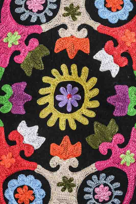 Seat cushion round Gaddi embroidered black/multicolor 40 cm
