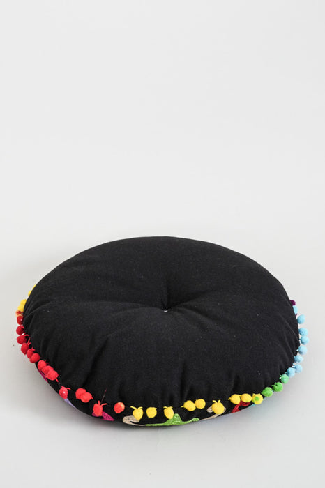 Seat cushion round Gaddi embroidered black/multicolor 40 cm