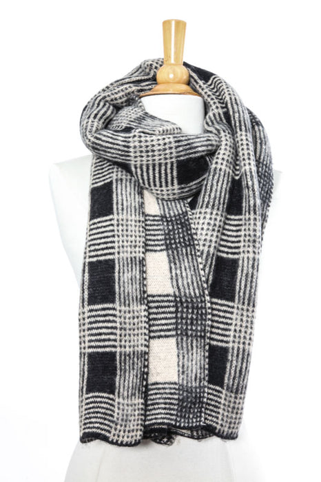 Scarf cashmere/wool/viscose checked black/beige 50 x 190 cm