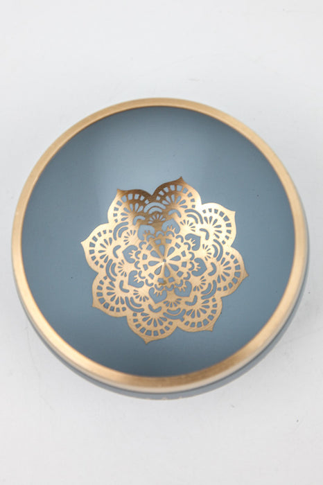 Klangschale Mandala hellblau mit Lederklöppel 9.5 cm