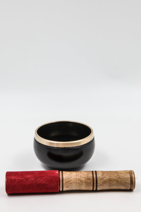 Singing bowl flower of life black with leather mallet 9.5 cm