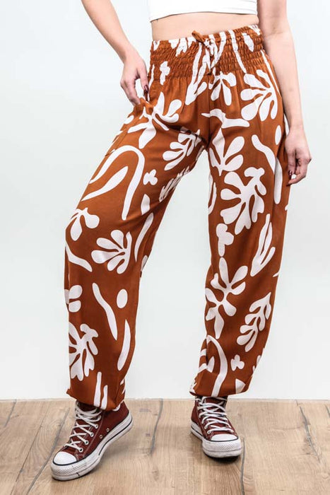 Pantalon Aladdin Bali Batik à motifs rouille/blanc - Taille unique