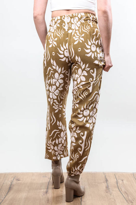 Pantalon Aladdin Bali Batik à motifs kaki/blanc - Taille unique