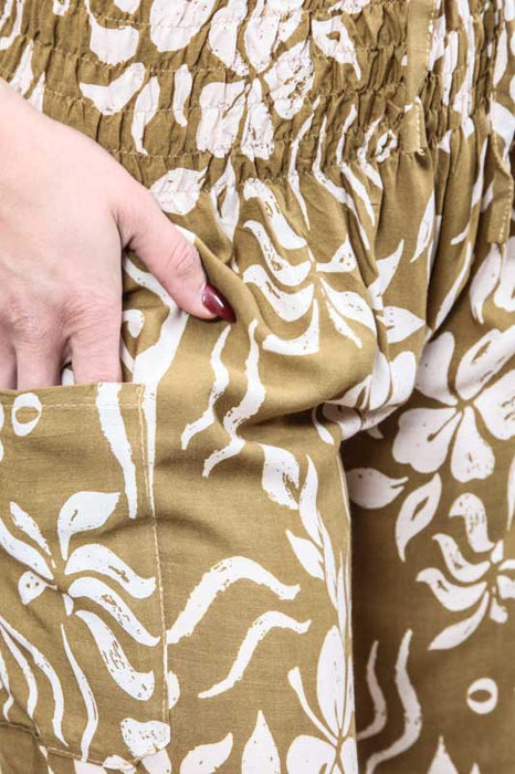 Pantalon Aladdin Bali Batik à motifs kaki/blanc - Taille unique