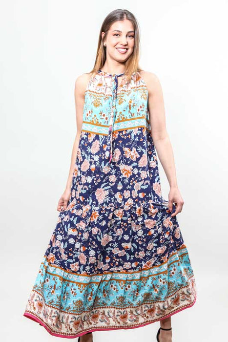 Robe longue à motifs Balik Batik bleu marine - Taille unique