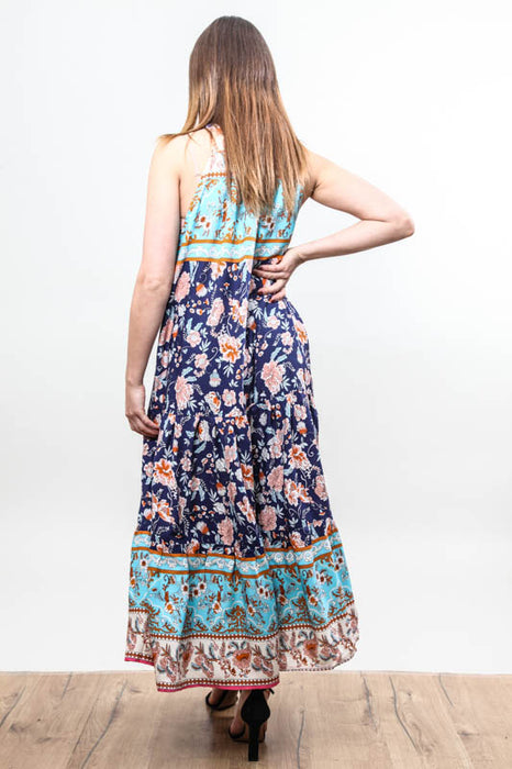 Robe longue à motifs Balik Batik bleu marine - Taille unique